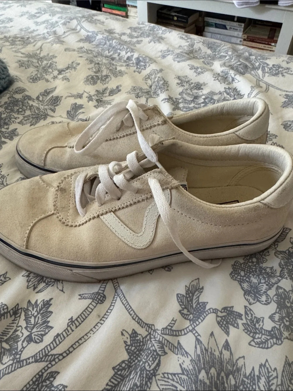 Vans Cream Suede Low-Top Lace-Up Sneakers